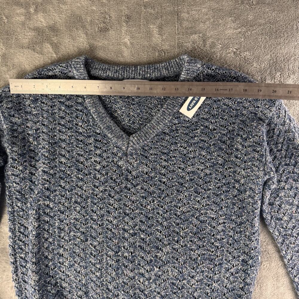 Old Navy Women’s S Blue Solid Open-Knit V-Neck Pullover Sweater Long Sleeve - Picture 5 of 9